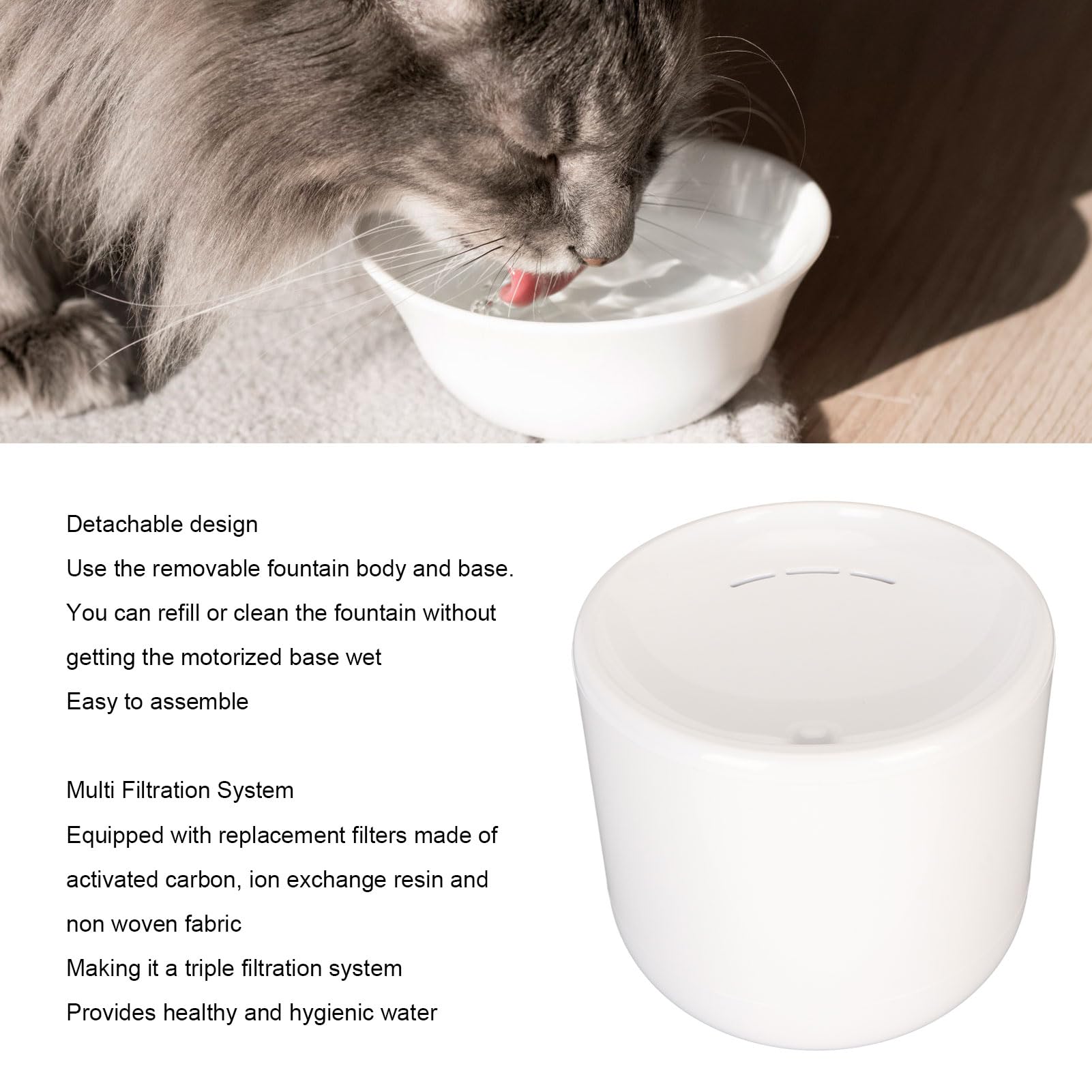 Annadue Fuente de Agua para Gatos para Beber, Fuente para Gatos WiFi de 2 L, Dispensador de Agua Ultra Silencioso para Mascotas, Control de Aplicación, Triple Filtración, Higiénic (Enchufe de la UE)