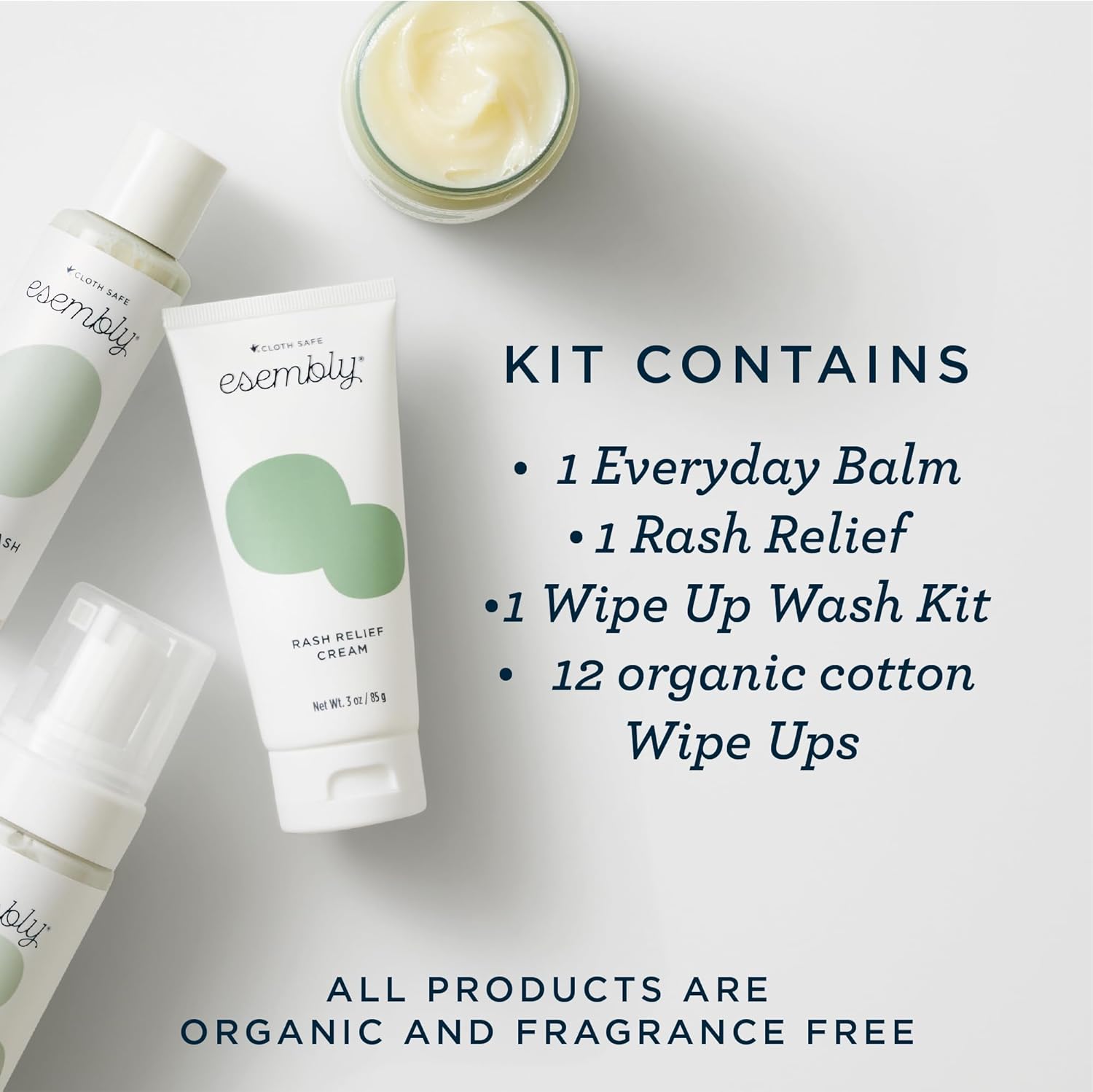 Esembly Skincare Kit, Baby Arrival Gift Set with Organic Diaper Creams, Reusable Organic Cotton Wipes and Wipe Cleanser with Foamer - Mama and Baby Essentials for Cloth Diapering