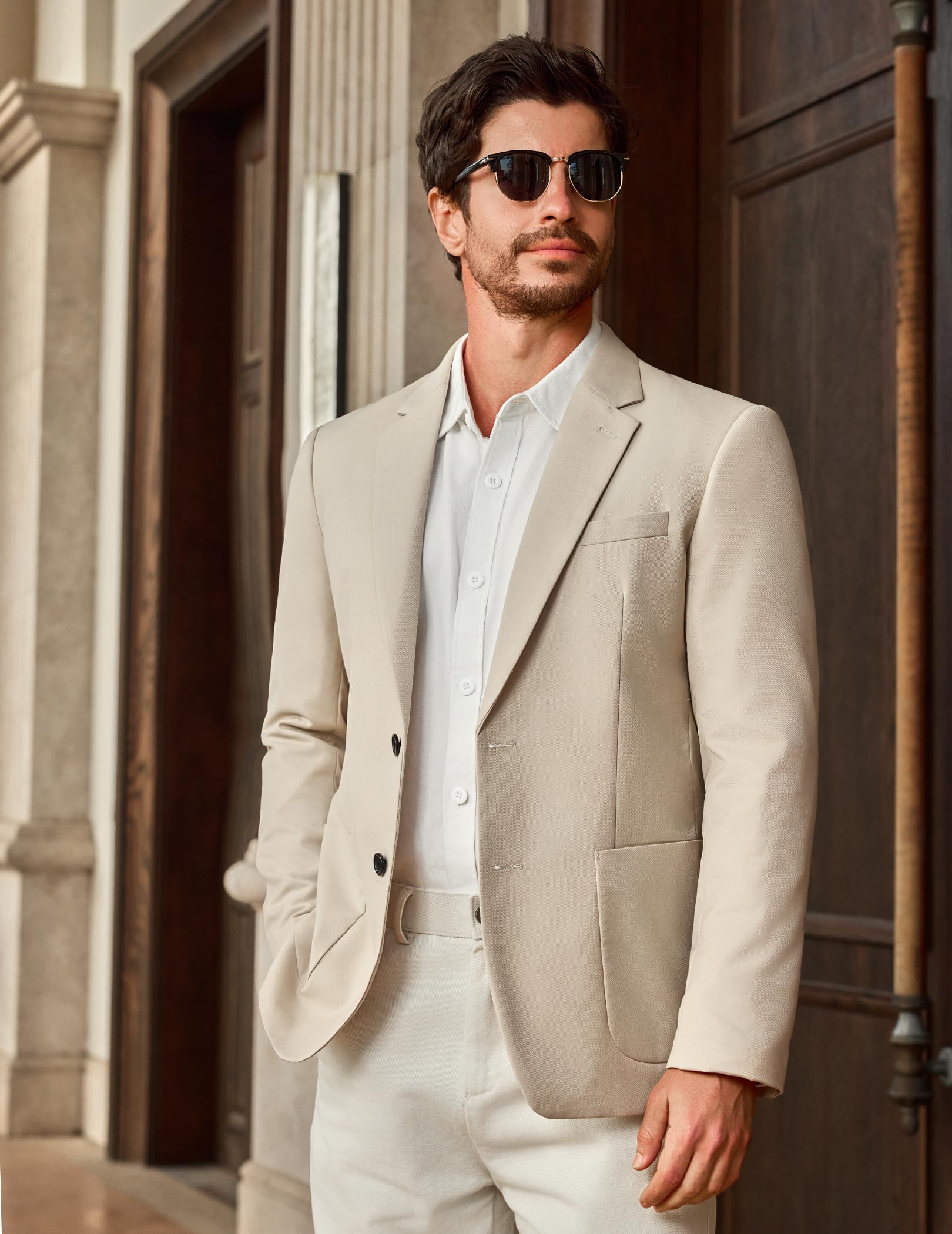 Vssjavun Sports Coats for Men Regular Fit Suit Coat Blazer Jacket Lightweight Dress Jacket Beige L