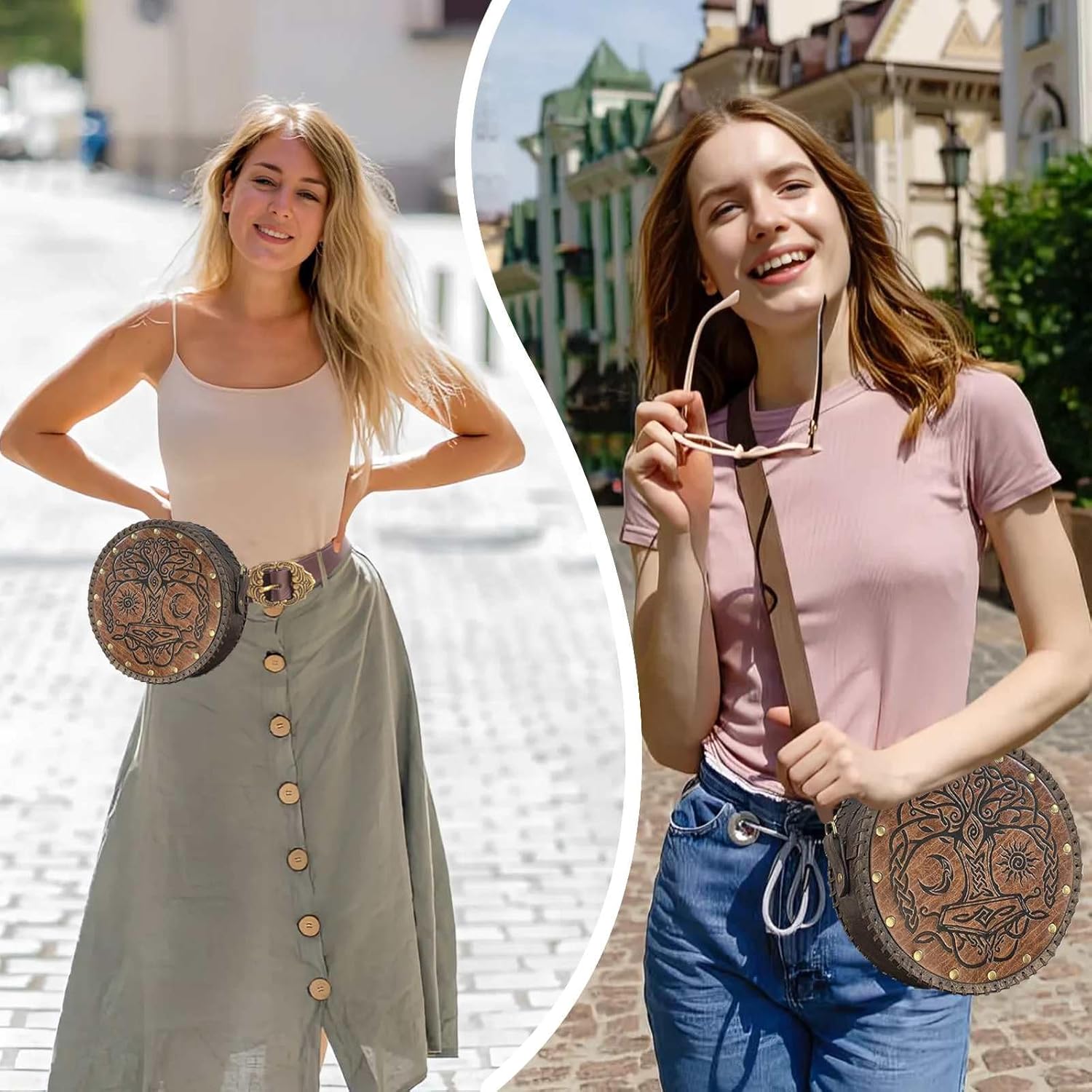 Renaissance Bag for Women Medieval Belt Purse Pirate Viking Embossed Pouch Tree of Life Waist Bag Faux Leather Satchel,Ren Faire Accessories Gift for LARP,Cosplay,Festival and Travel,Brown - Image 4