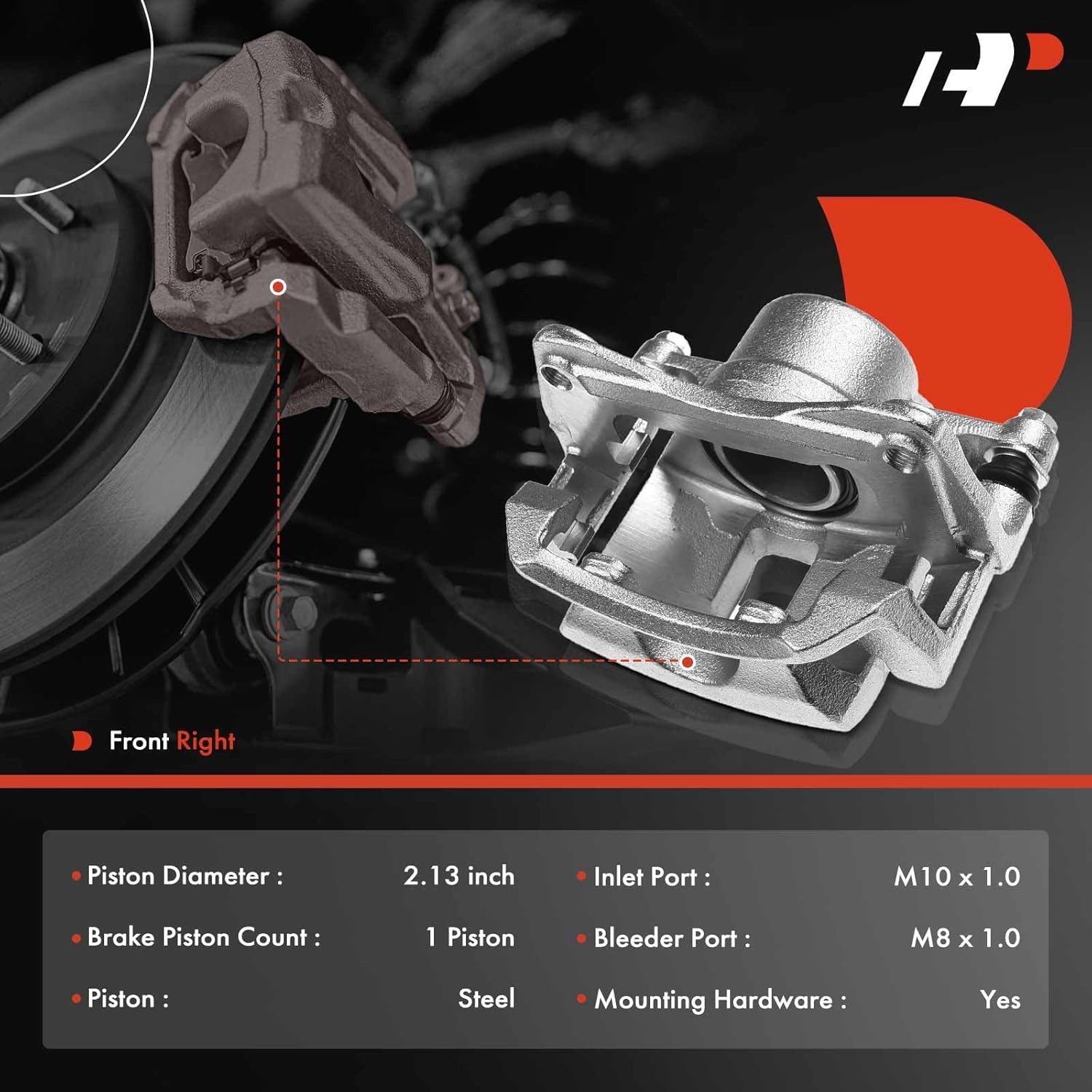 A-Premium Disc Brake Caliper Assembly with Bracket Compatible with Select Chevrolet and Toyota Models - Prizm, Corolla 1998-2002, L4 1.8L - Front Right Passenger Side