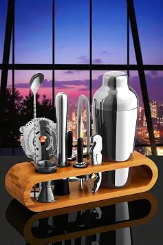 Transformacion Shaker Gümüş Kokteyl Set - 10 Parça 750 Ml Shaker Coctail Set Bambu Standlı, 722202