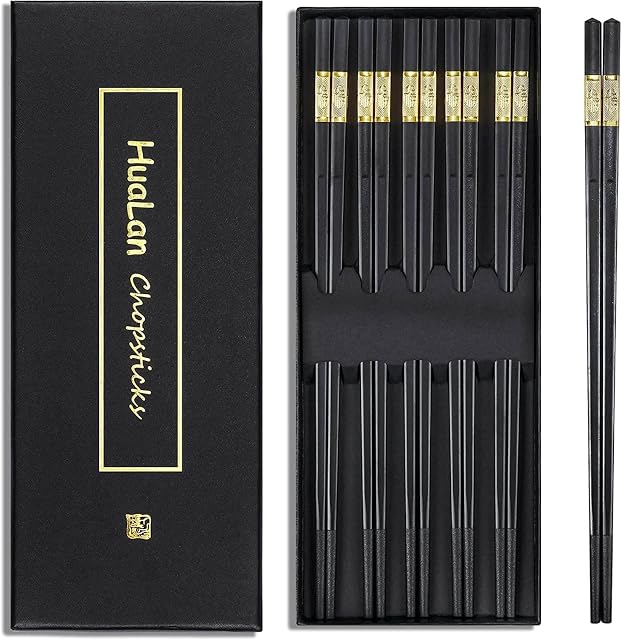 HuaLan Reusable Fiberglass Chopsticks Set, Dishwasher-Safe Chopstick, Non-slip Design Chop Sticks, 9 1/2 Inches 5 Pairs, Gift Set