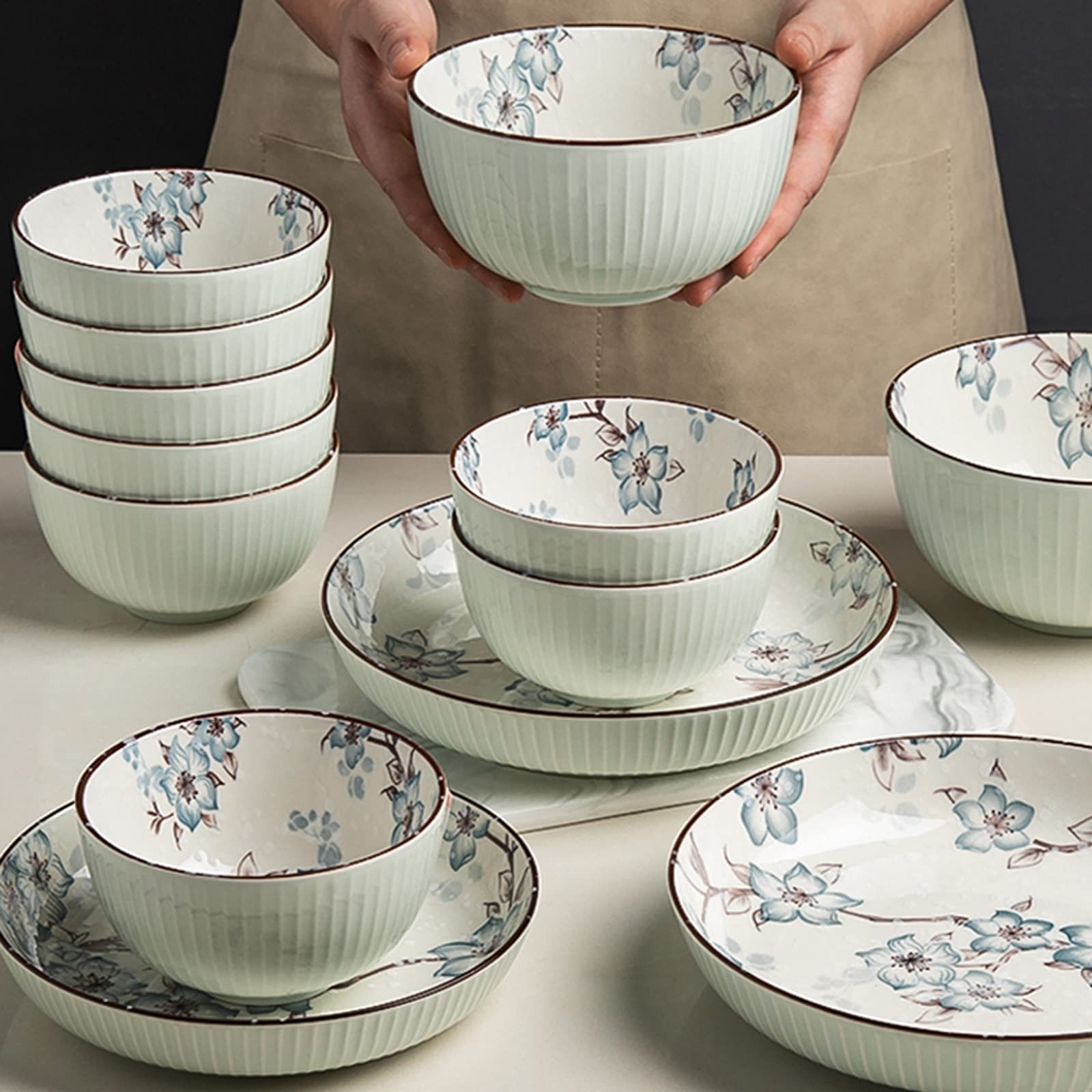 Ceramiczne miski do zupy, ramen, porcelanowe miski do sałatek, zestaw 10 sztuk, kuchenne miski na jęczmień, miseczki deserowe, duża miska do serwowania sałatek