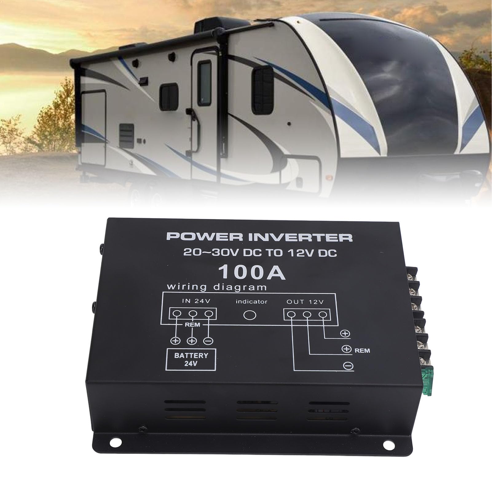 Convertisseur abaisseur de tension 24 V vers 12 V avec contrôle de température pour voitures, camions, camping-cars, SUV, bus, alimentation (100 A)