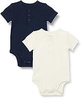 Amazon Essentials Unisex Baby Henley Bodysuit - 100% Soft Cotton Rib, Short Sleeve, Snap Closures for Easy Diaper Changes