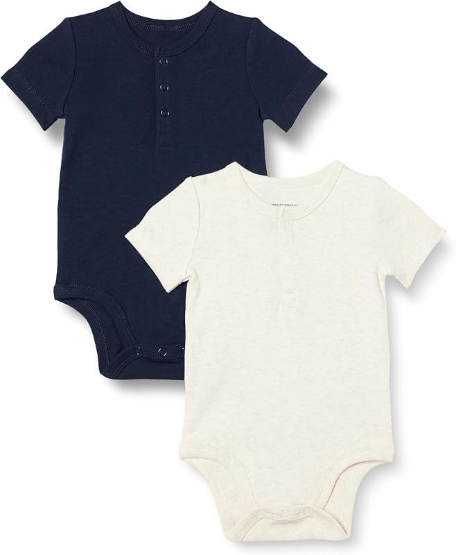 Body Henley de Manga Corta para Bebés Unisex, Pack de 2