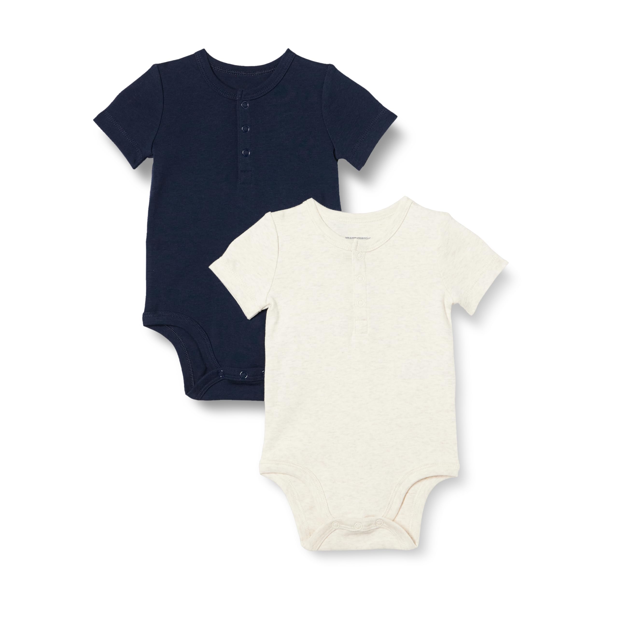 Amazon Essentials Unisex Babies' Henley Bodysuit, Pack of 2, Oatmeal Heather/Navy, 0 Months