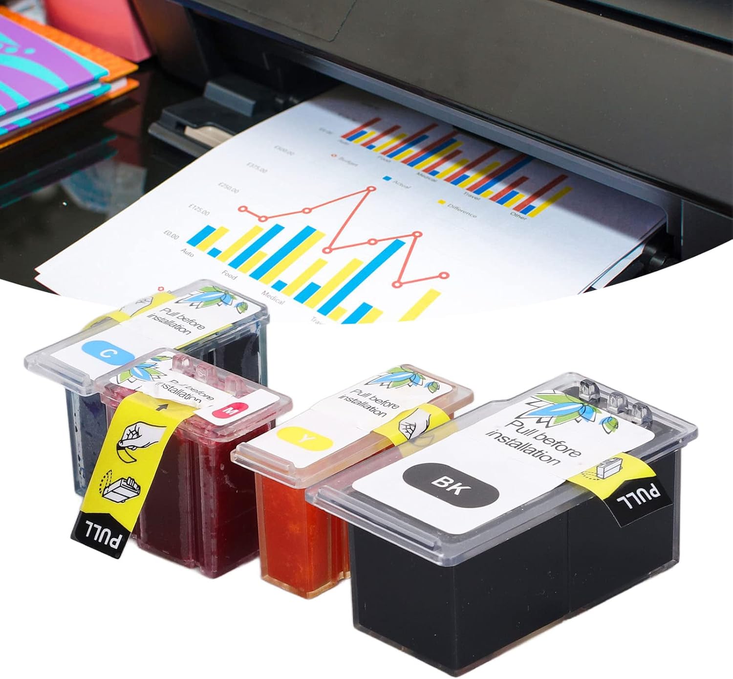 Walfront Refillable Ink Cartridge Printer Set Kit 4 Color Replacement for MP240 MP250 MP270 MP280 MP480 MP495 MP490 MX330 MX340 MX350