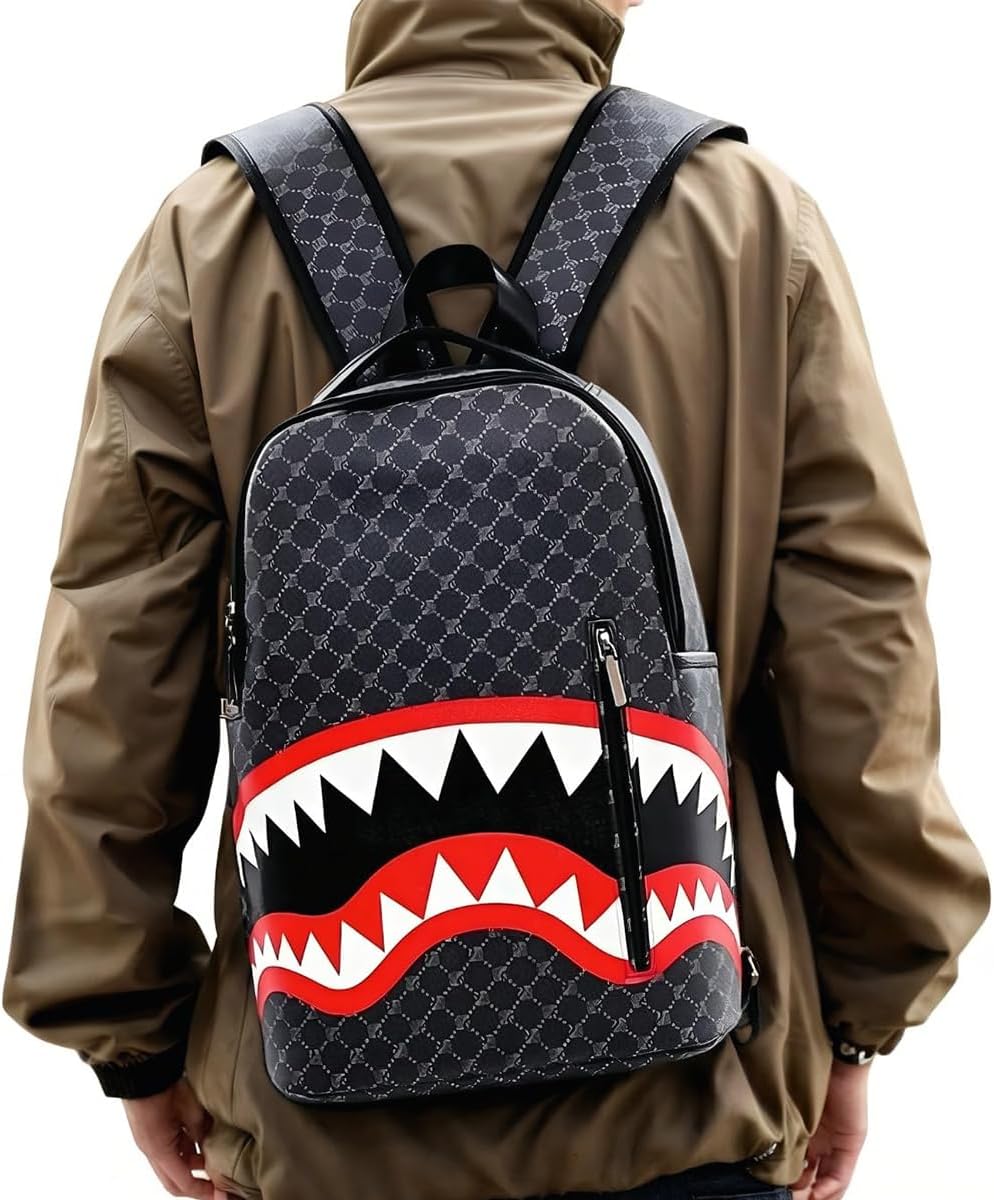 Classic Leather Backpack 16.5" Durable Laptop Backpack with Multiple Pockets (Black Circle, One Size)