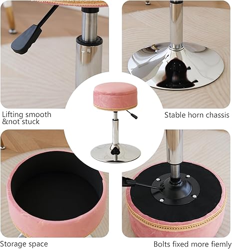 Miniatura 7 de BMWEI Taburete ajustable, silla de maquillaje de altura redonda, taburete otomano de almacenamiento, taburete de tocador pequeño giratorio de 360 de