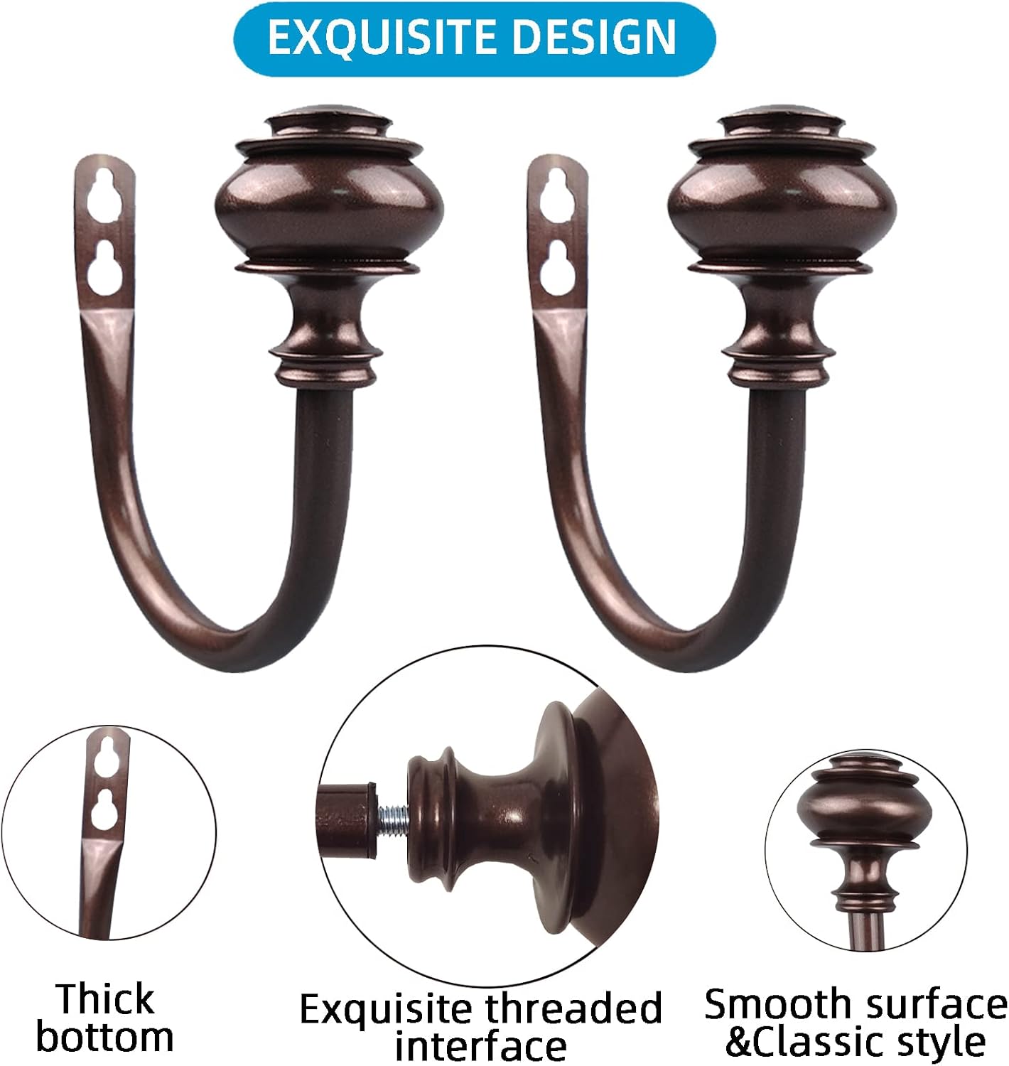 12Pcs Curtain Holdbacks - Wall Mounted Drapery Tiebacks with Screws, Decorative Curtain Holders for Bedroom Livingroom Office Home,Medium Bronze