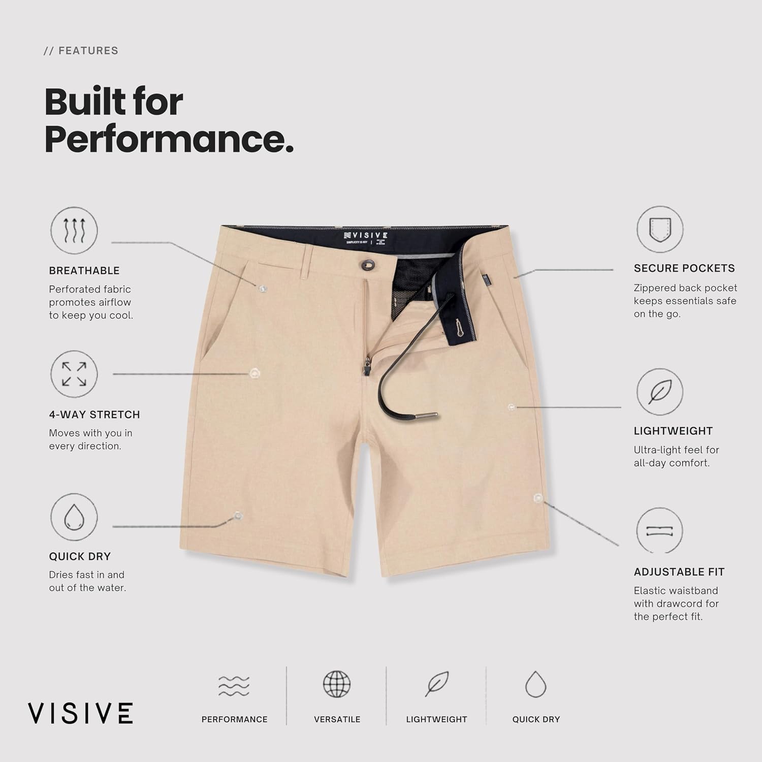 Visive Fixed Hybrid Shorts for Men 5-7-9 Inch Flat Front Casual Chino Golf Quick Dry Stretch Lightweight Premium Fit