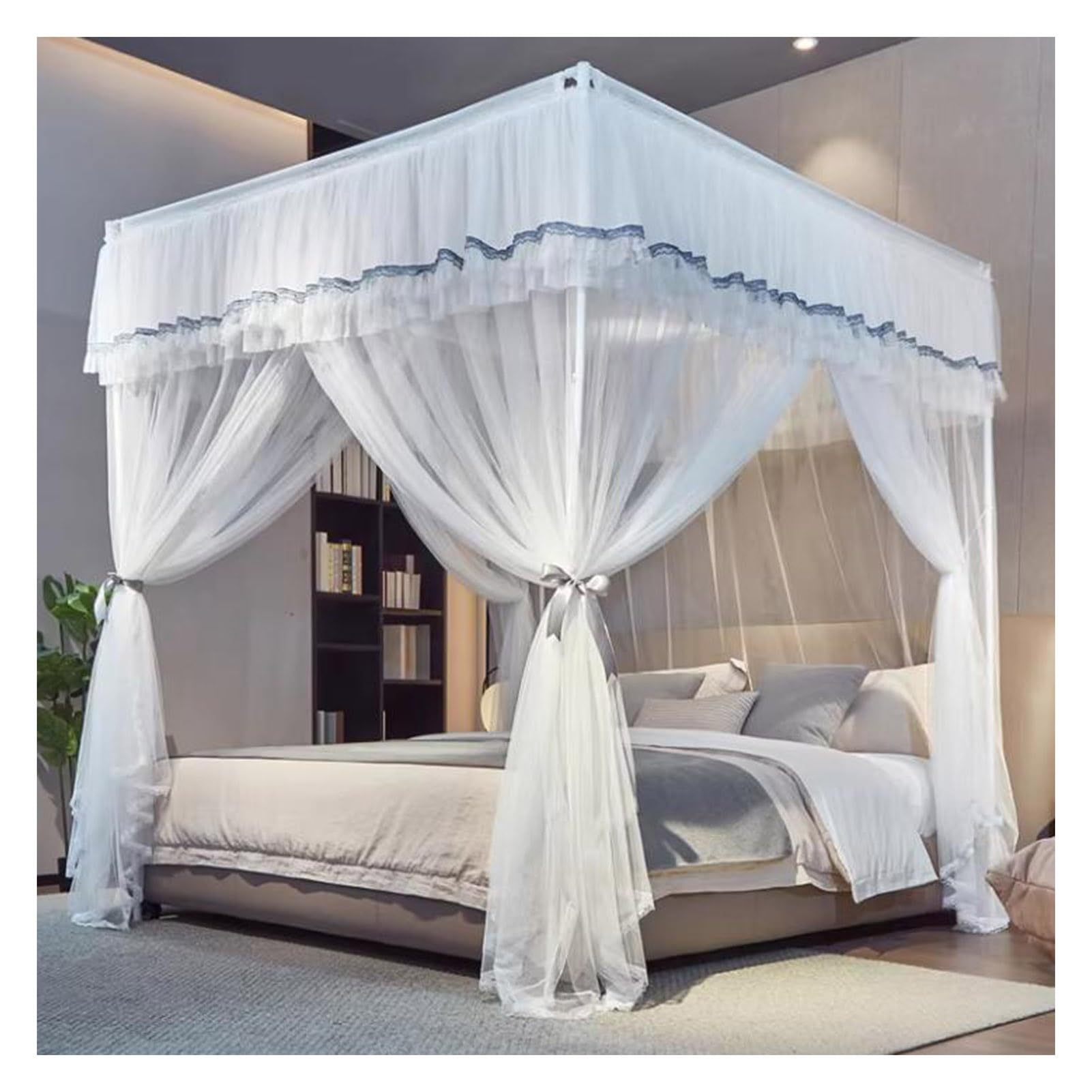 Cama de toldo con red de mosquitos contra picaduras nocturnas, pantalla transpirable blanca