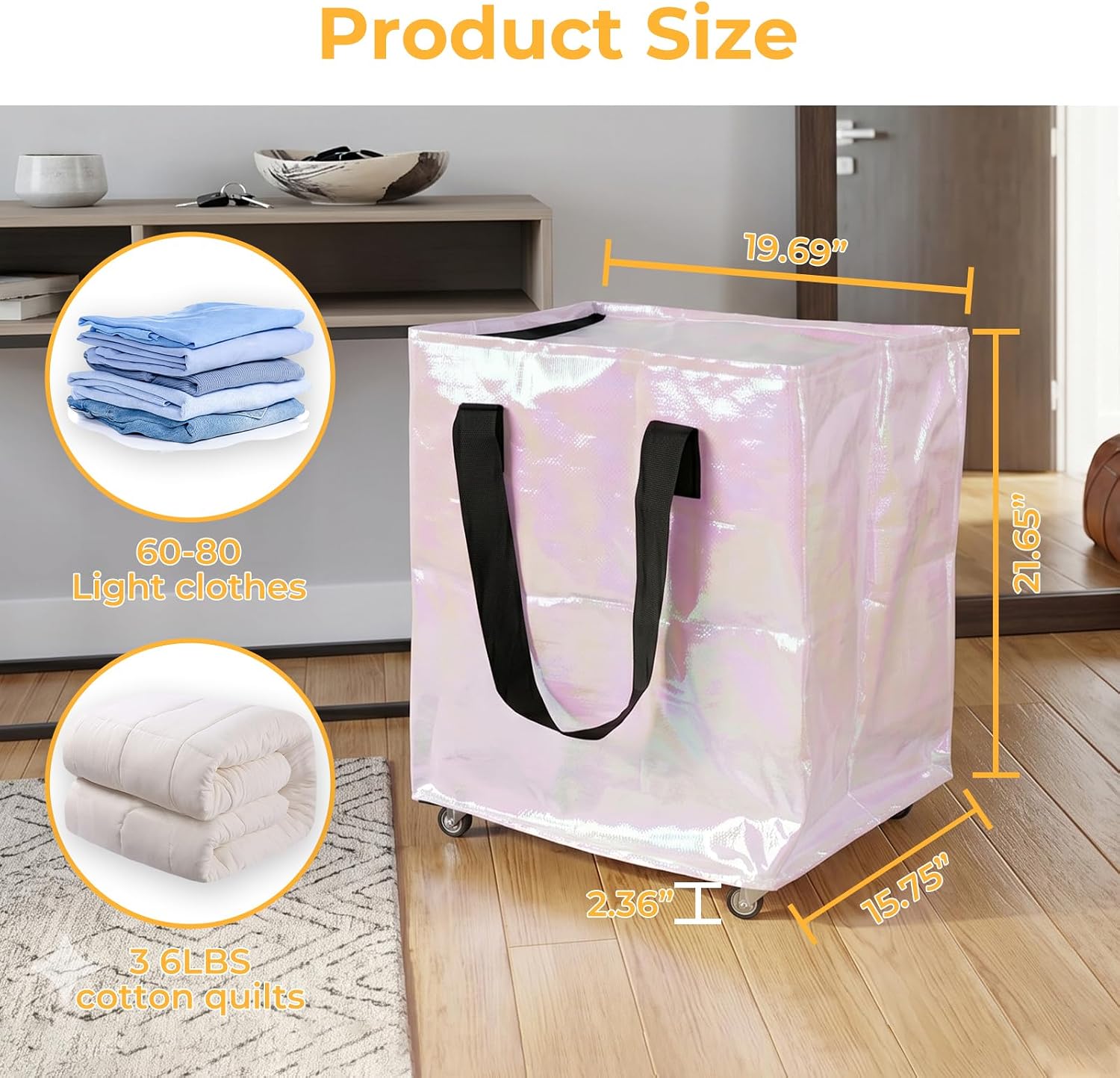 Large Laundry Basket Collapsible 120L,Rolling Laundry Hamper with Wheels and Handle,Slim Tall Laundry Bag Collapsible Dirty Clothes Hamper for Room,Dorm & Bedroom Clothing Organizer (Pink)
