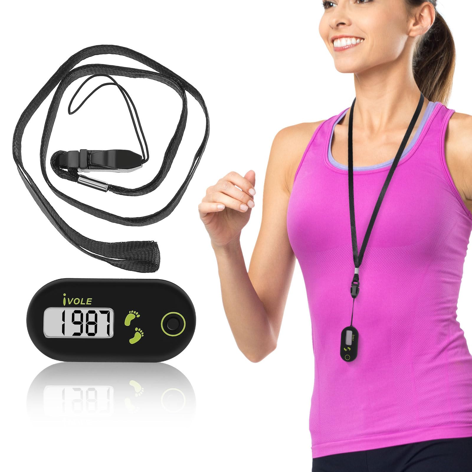 TOYANDONA 3D Accurate Step Counter: Mini Clip On Digital Pedometer with Clip and Lanyard Portable Electronic Fitness Tracker for Men Women Walking Running