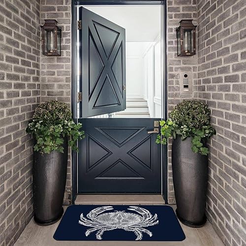 Miniatura 2 de ZJSYXXU Tapete náutico para puerta de cangrejo, para interiores y exteriores, tapete de bienvenida para entrada, playa, color azul marino, tapete de