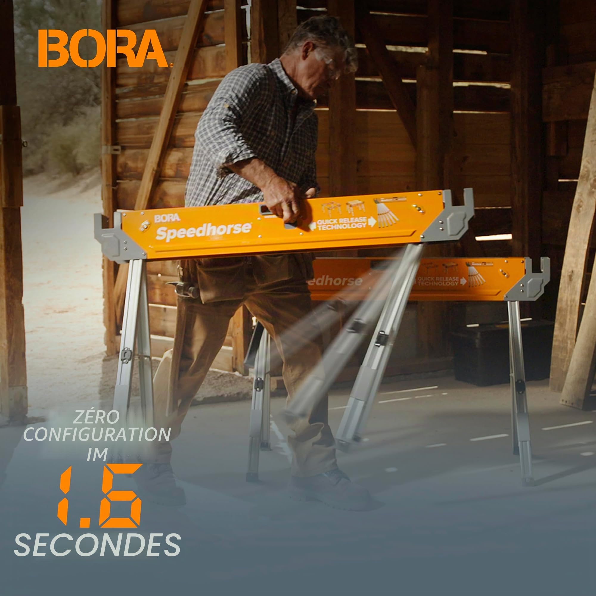 Bora Portamate Speedhorse Chevalet de sciage – Support de table monobloc avec pieds pliants, dessus en métal pour 2 x 4, chevalet de sciage professionnel robuste pour travail du bois, charpentiers,