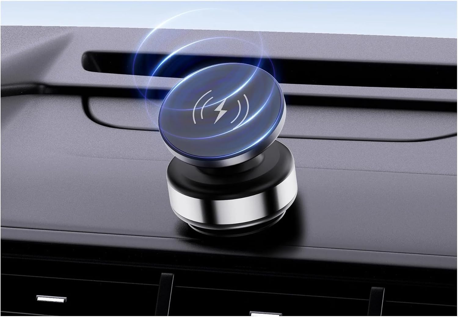 360° Rotating Car Phone Holder Dual-Sided Vacuum Suction Mount for 4.7 Inch and Above Smartphones for Universal Use(Wireless-Black)