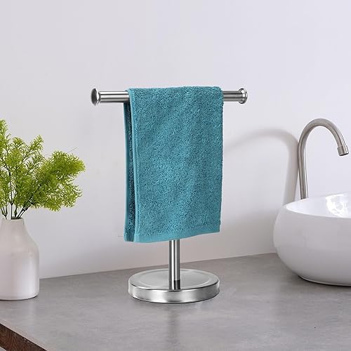 Songtec Soporte para toallas de mano para encimeras de tocador de baño, toallero para la punta de los dedos, soporte en forma de T, accesorios para