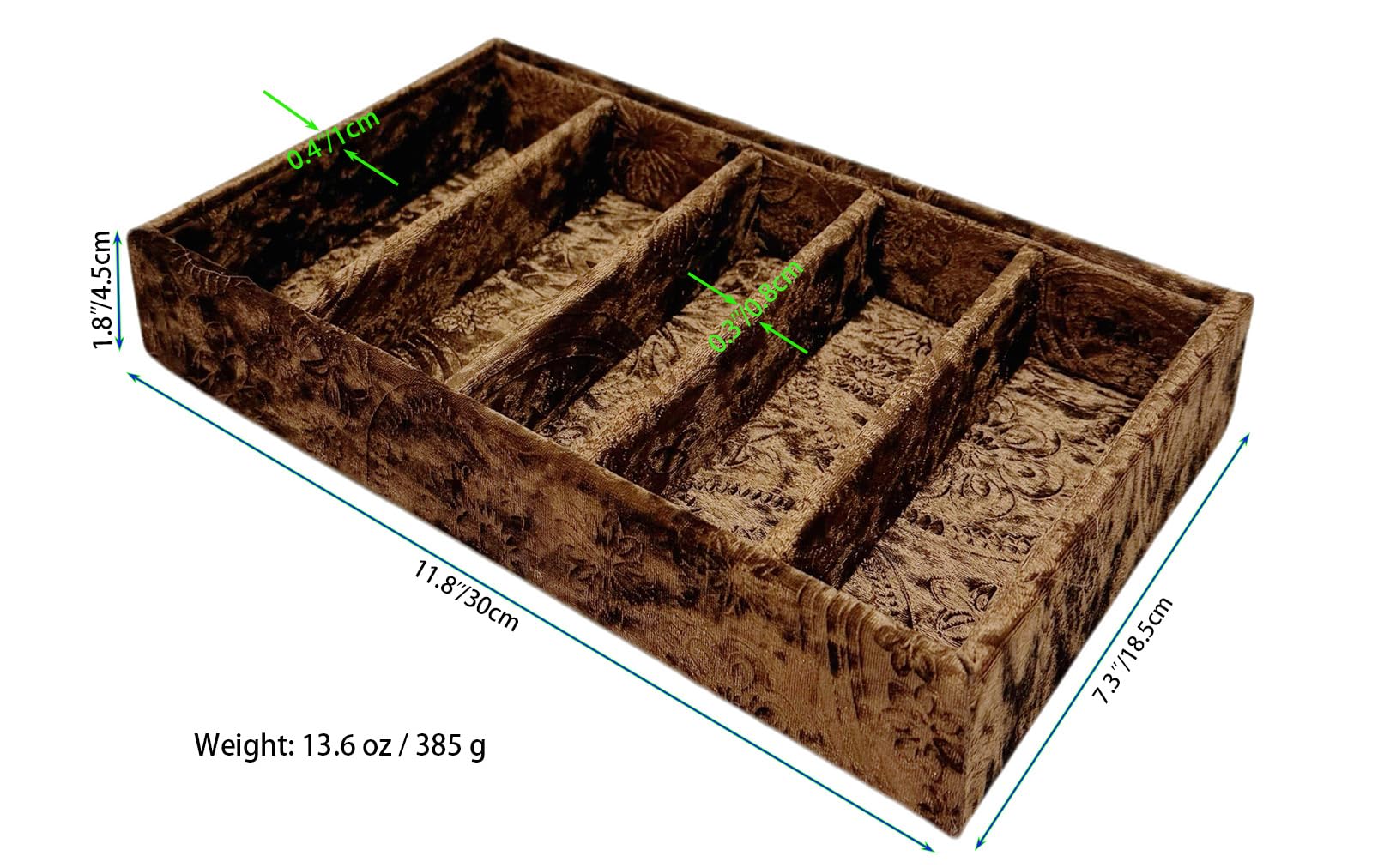 AgentMoon Luxury 5 Grids Velour Sunglasses Organizer,Jewelry Tray,Retailer Goods Display Dish.Specially Designed Exquisite Decorative Storage Tray.Embossed or Tabby Lining. (Embossed Coffee)