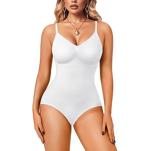 Irisnaya Women Slimming Bodysuits Shapewear Tops Tummy Control Body Shaper Spaghetti Strap Camisole Leotards Bodycon Jumpsuit