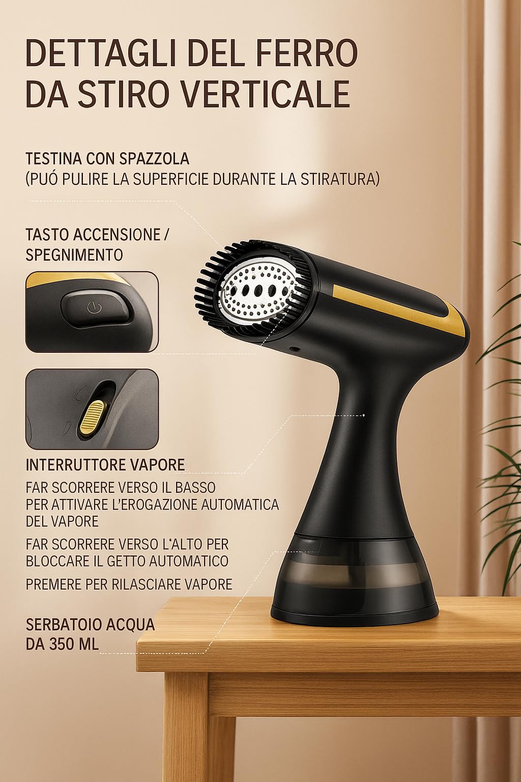 Ferro da Stiro Verticale da Viaggio Stiratrice Verticale a Vapore Serbatoio 300mL con Riscaldamento Rapido Pronto in 20 Secondi