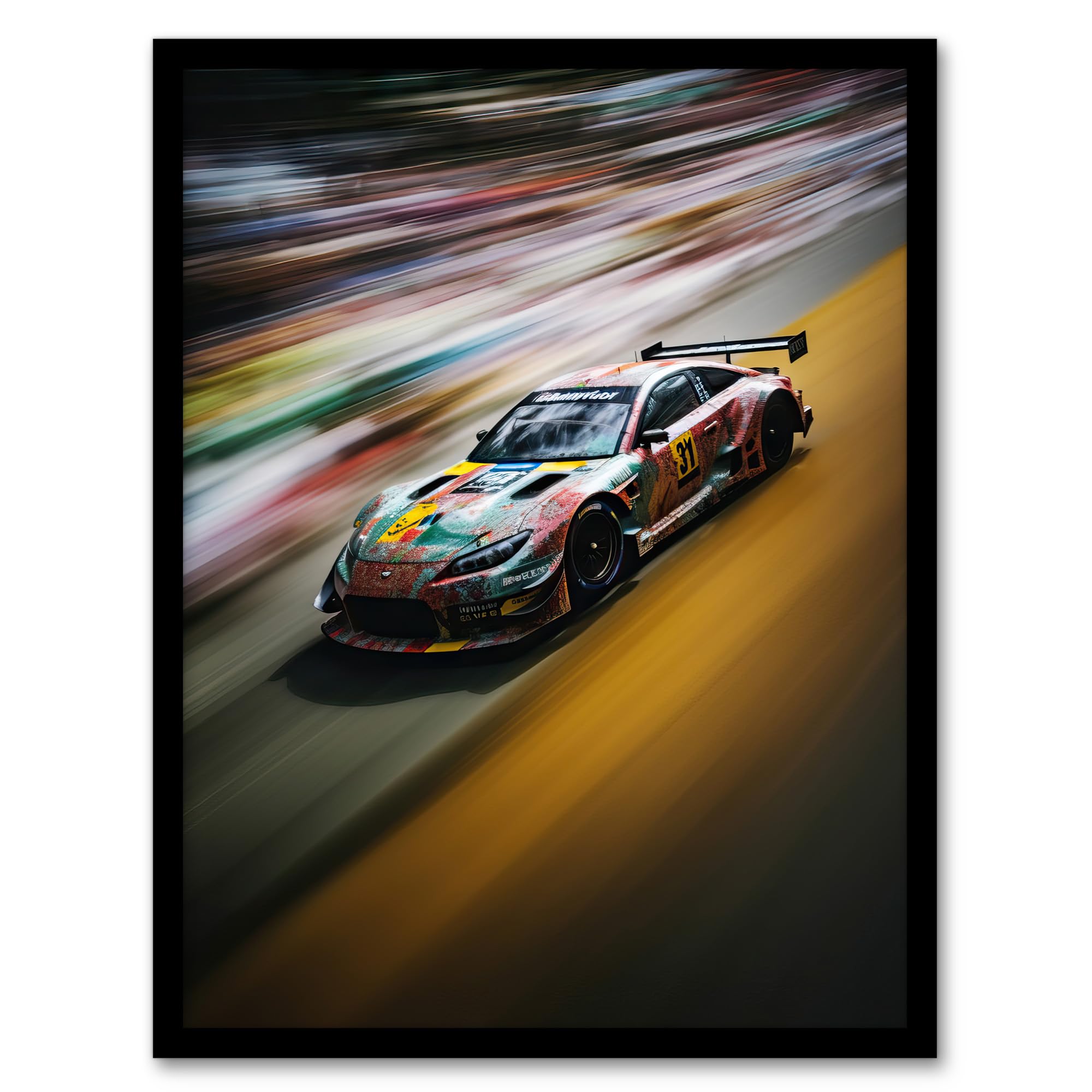 Artery8 Motorsport Sports Car Racing Motion Blur Speed Artwork Artwork Framed Wall Art Print 18X24 Inch