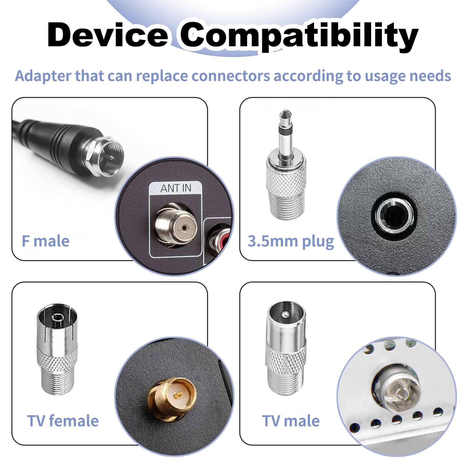 Antenne FM Radio Interieur 75 Ohms avec Câble 3 Métres et 3 Adaptateurs, Compatible avec Les Systèmes Audio Yamaha, Denon, Marantz et Onkyo, Réception Haute Fidélité pour Home Cinéma Tuner HiFi