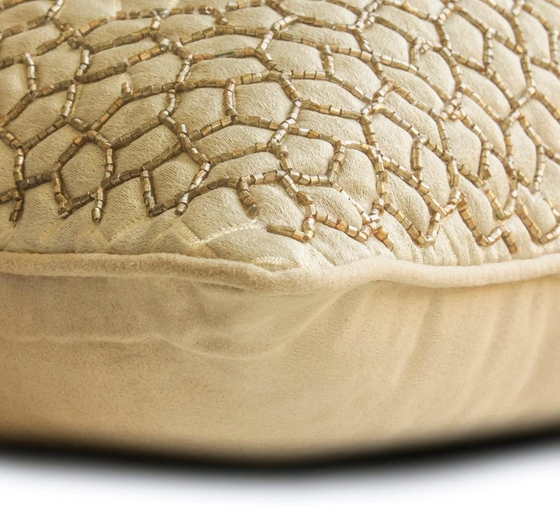 The HomeCentric Decorative Beige 12"x12" (30x30 cm) Pillow Covers, Jacquard Beade Embroidery & Mosaic Throw Pillows for Sofa, Abstract Pattern Modern Easter - Mosaic Mood Beige