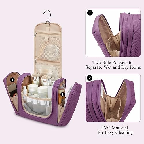 Miniatura 5 de BAGSMART Atlas - Neceser para mujer, organizador de viaje con gancho para colgar, bolsa de maquillaje cosmética resistente al agua para champú,