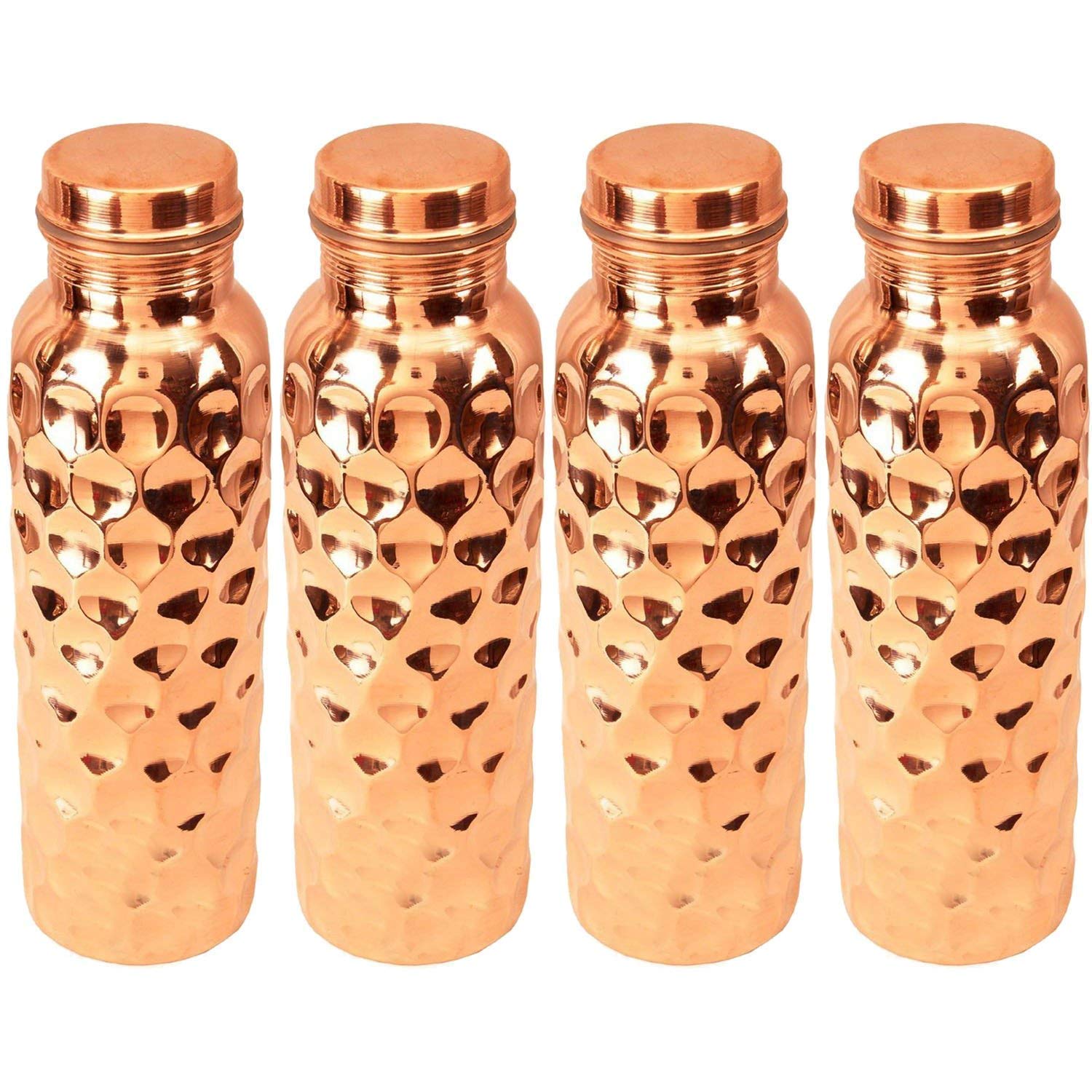 BRIJBAZAAR Sets of Four Copper Water Bottle Hammer Bottle 1 Litre Each (Pack of 4)