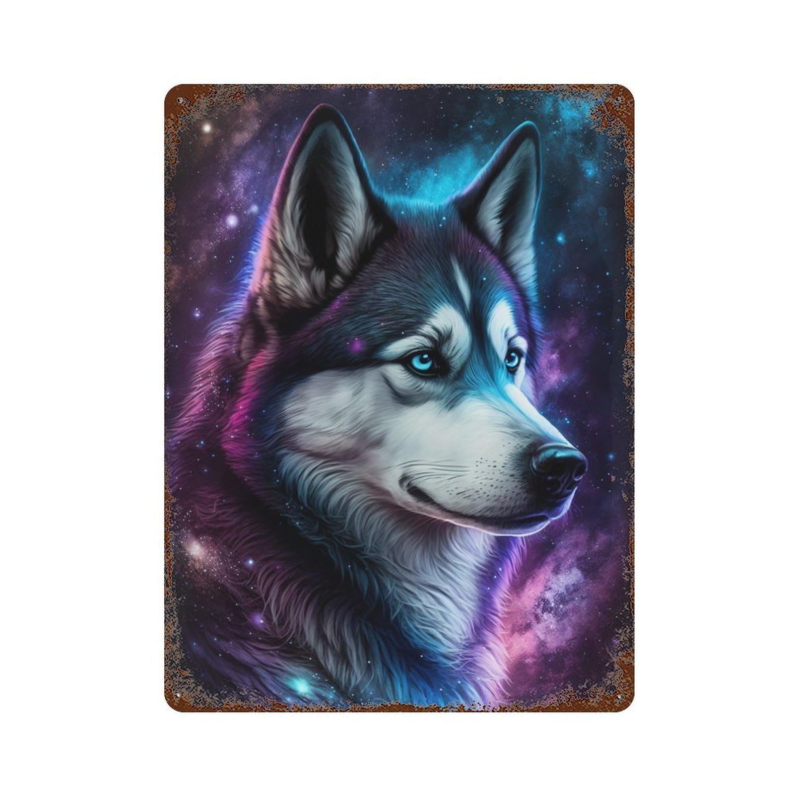 Galactic Wolf Portrait-18 15.7"x11.8" Rustic Tin Plaque, Industrial Home Decor for Farmhouse, Kitchen And Entryway Decor