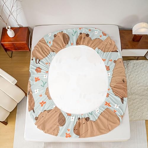 Miniatura 3 de Capybara - Juego de sábanas ajustables de tamaño matrimonial para niños, amantes de los animales, juego de ropa de cama para niños y adolescentes,