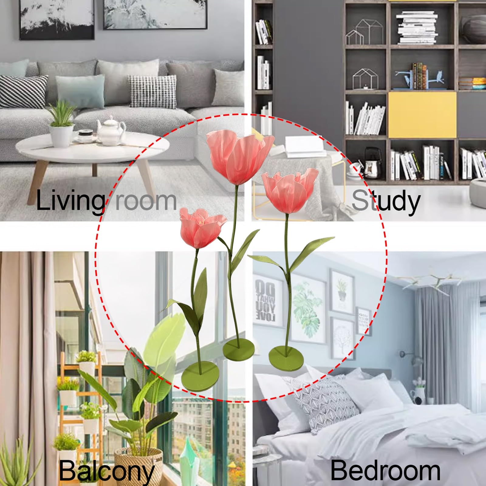 Flores Gigantes para Decoracion - Juego de 3 tulipanes artificiales de EVA impermeables con tallo flexible y base para bodas, recepciones, cumpleaños, Pascua, día de la madre