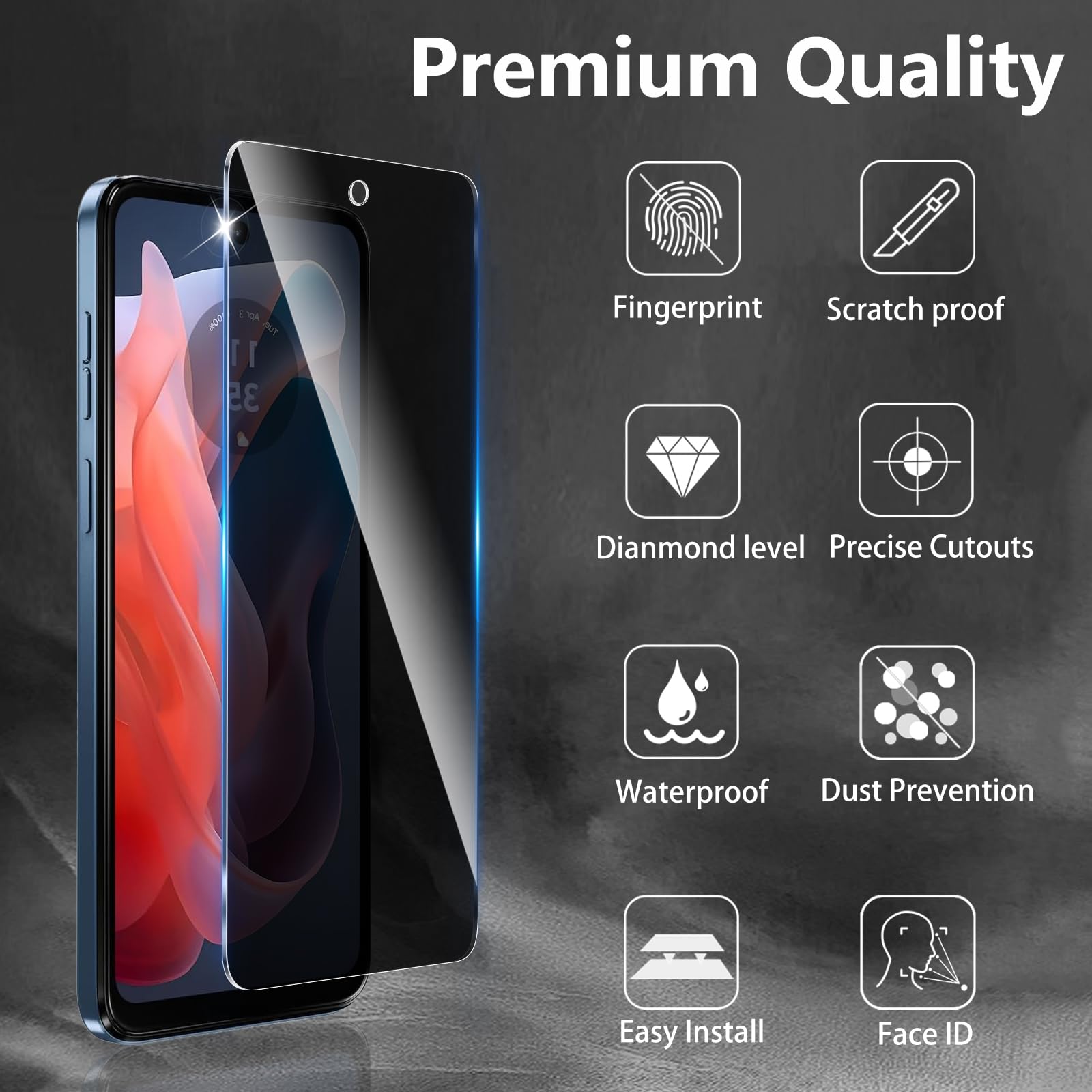 3-Pack Privacy Screen Protector For Moto G Play 2024 - 9H Tempered Glass Anti-Spy Installation Kit