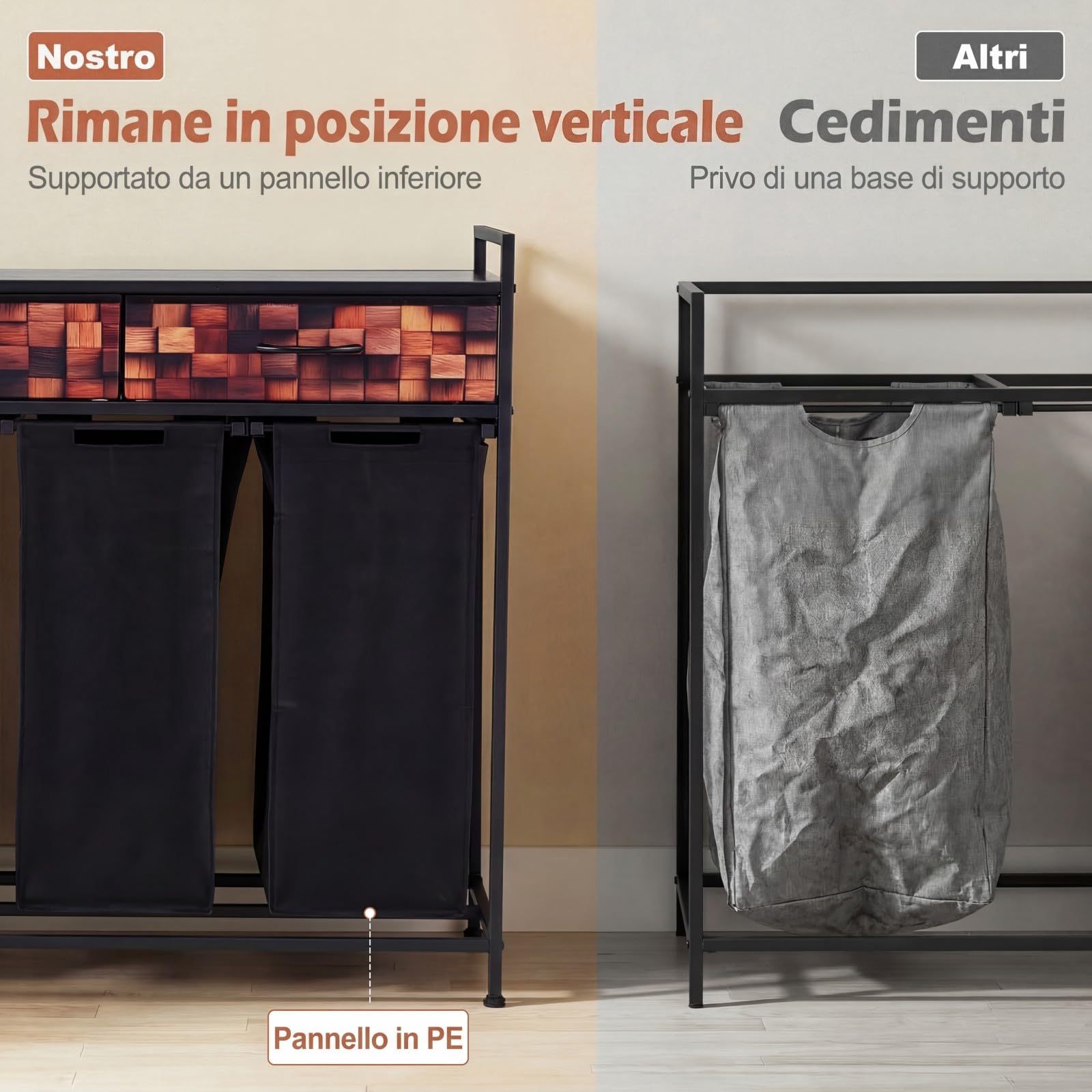 COSTWAY Cesto Biancheria Sporca 144 L a 3 Scomparti (Senza Ruote)