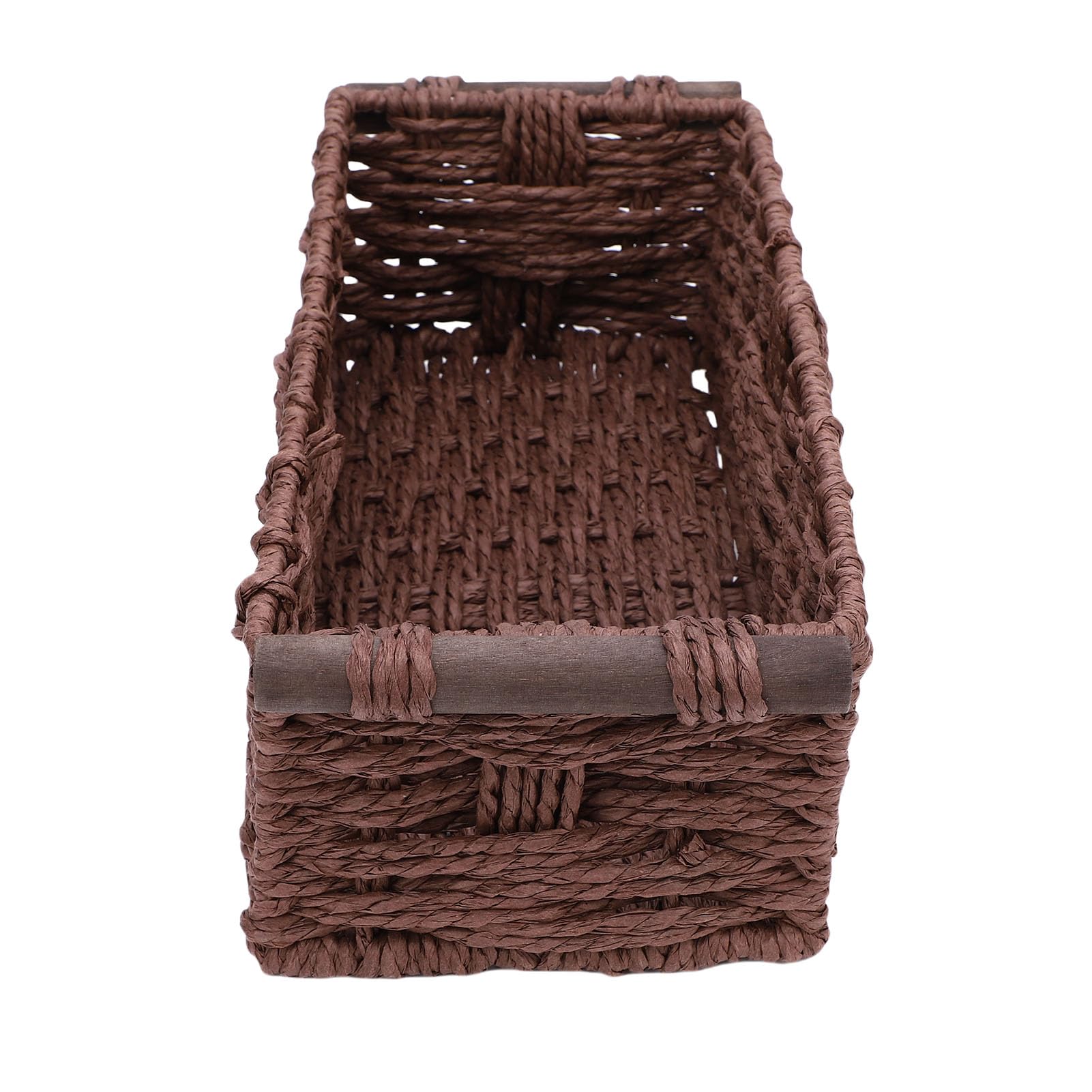 Wakects Cesta de Almacenamiento de Cuerda de Papel, Cesta de Papel Higiénico Tejida Hecha a Mano con Asas de Madera de Pino, Tapa Decorativa para Tanque de Inodoro para Estantes de Baño, (BROWN)