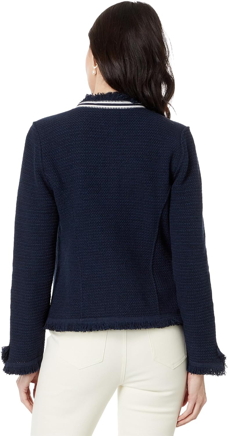 NIC+ZOE Women's Ribbon Trim Fringe Mix Knit Jacket