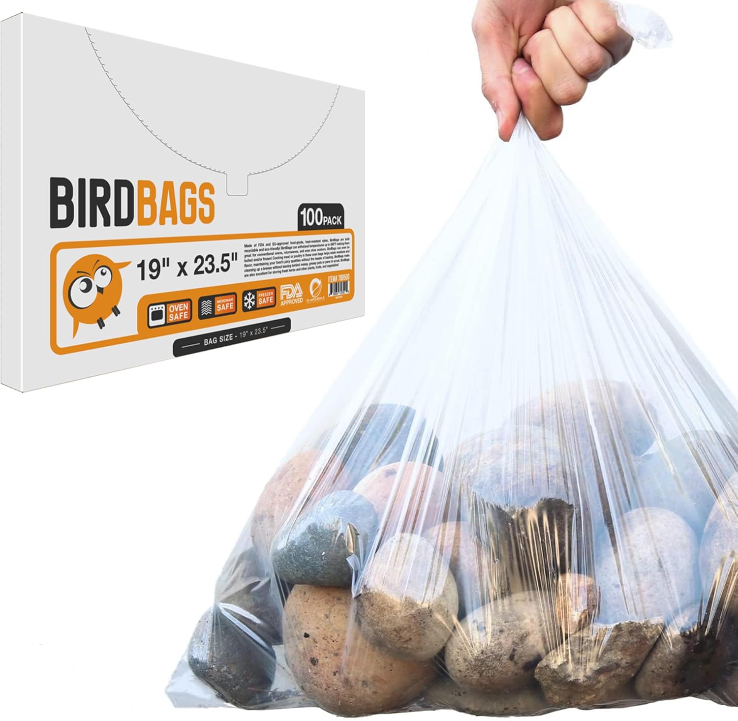 BirdBags Turkey Bags, 19” x 23.5” 100 Pack, Clear Plastic, Food Storage, Freezer, Oven, Groceries Bread