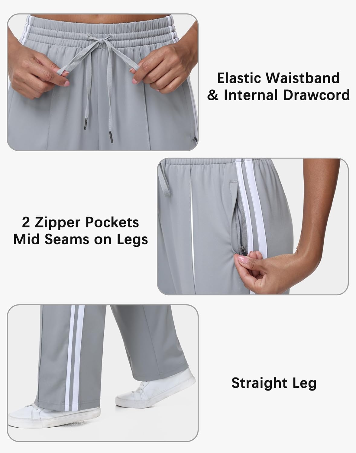 Women’s Athletic Track Pants - Loose Fit Jogging Sweatpants with Zipper Pockets Drawstring Waist Striped - Image 5