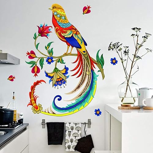 Miniatura 2 de Amaonm - Calcomanías de pared removibles 3D con diseño de pájaros voladores en ramas de árbol, calcomanías de pared florales para despegar y pegar,