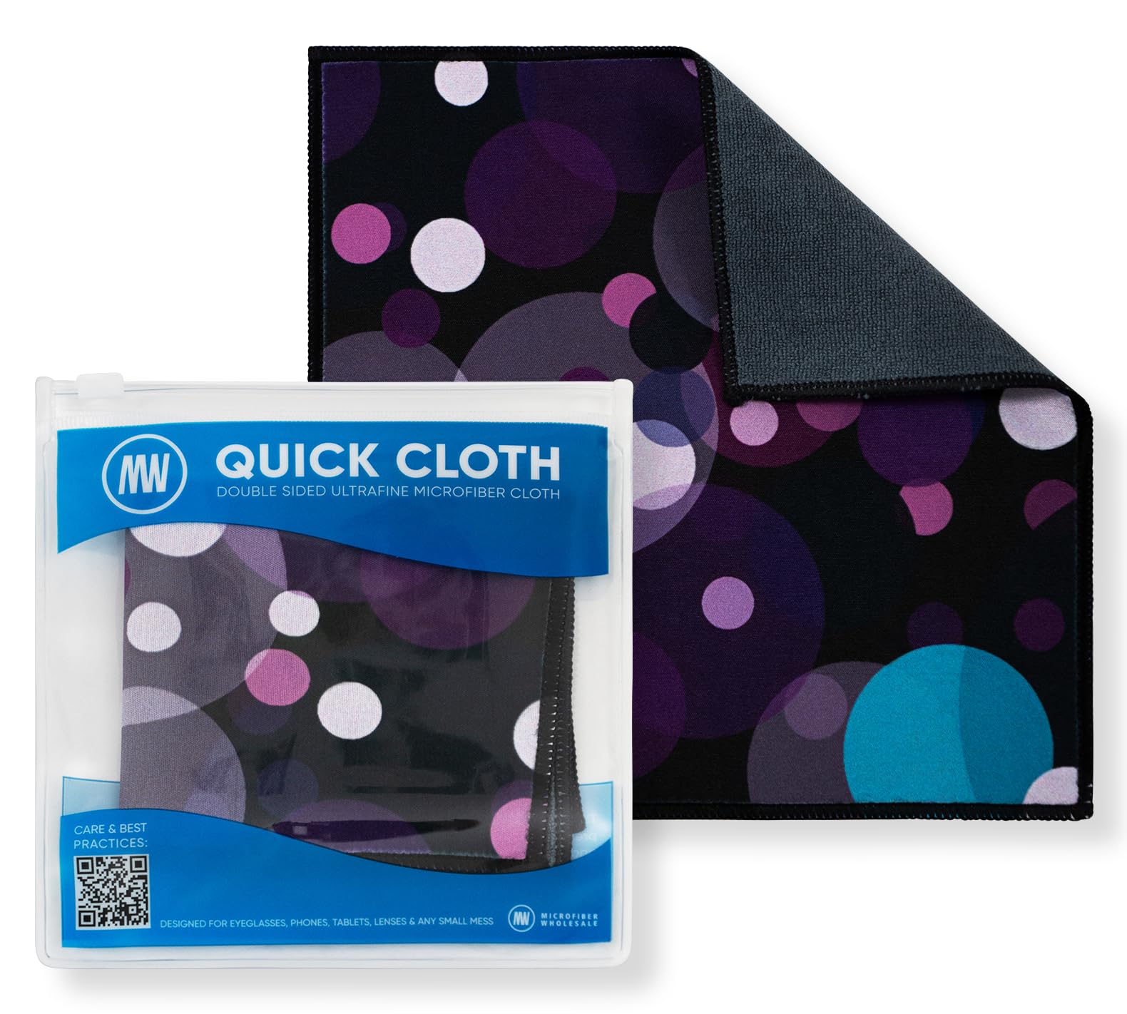 Quick Cloth Microfiber Glasses Cleaning Cloths – 8x8, Bubbles, 1 Pack with Case | Double-Sided Lens Cleaner for Eyeglasses, Camera, Screens & Glass |