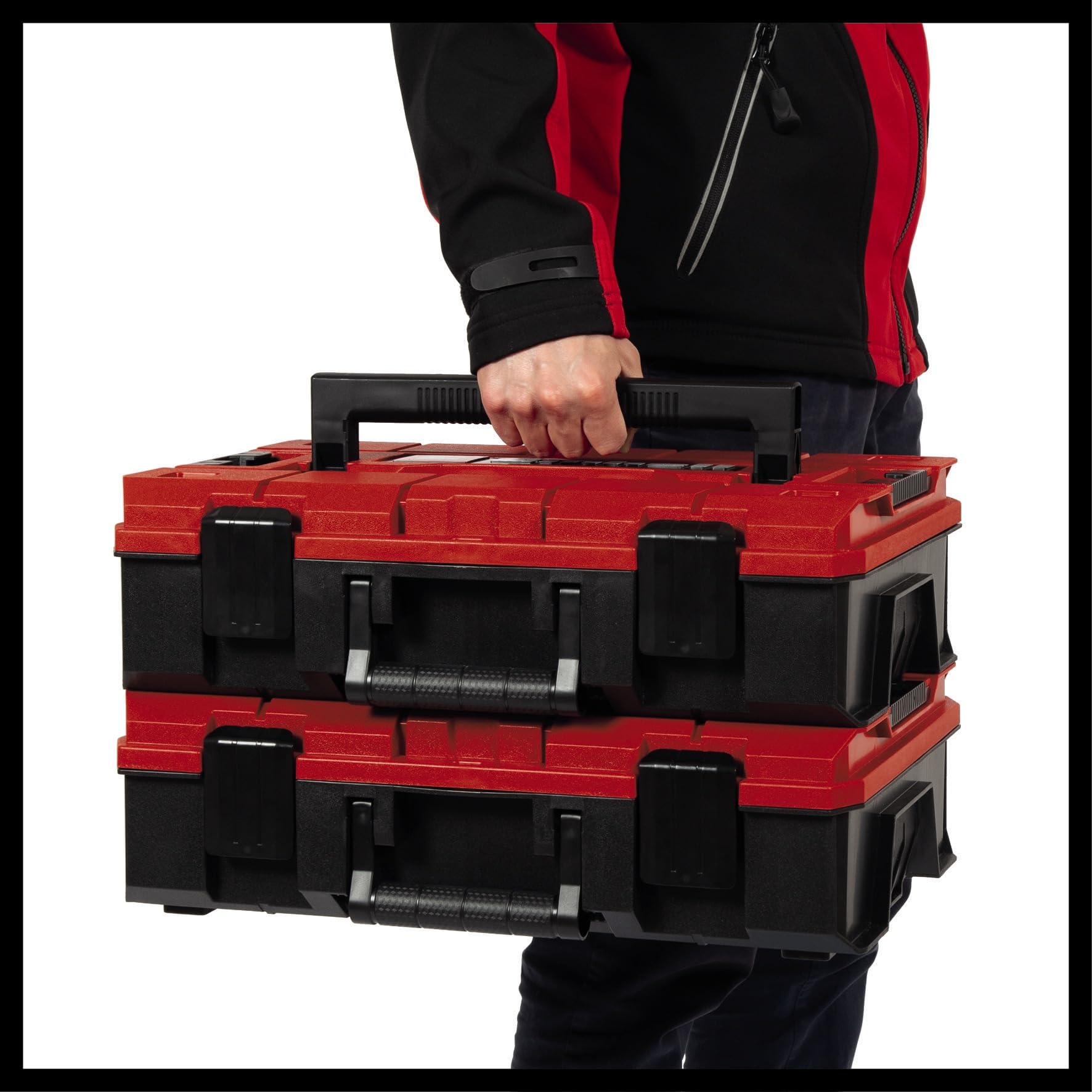 Einhell ECase S-F - Valigetta per attrezzi universale, 44 x 32 x 13 cm, carico massimo 25 kg, impermeabile, impilabile, con 9 scomparti in plastica
