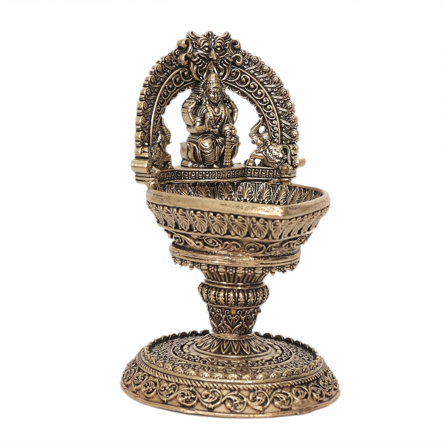 Handcrafted Brass Lakshmi Diya 4.2 Inch – Goddess Lakshmi Oil Lamp | Solid Brass Pooja Deepak for Home Temple & Diwali Decor | Traditional Festival Lamp | 195 Gram