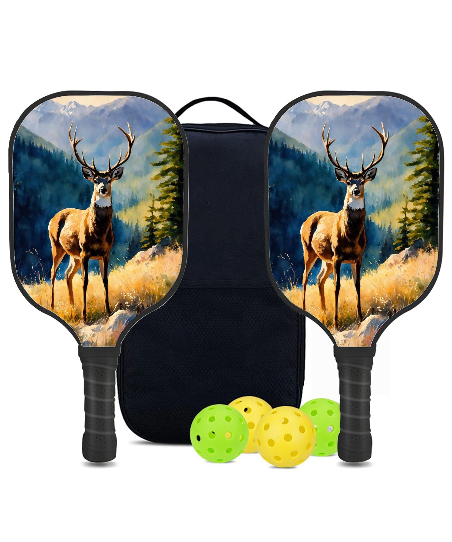 Custom Pickleball Paddle Set - Includes 2 Paddles, 4 Balls, and 1 Bag, with Deer Art-on-Art cc10 Pattern or DIY,Carbon Fiber Pickleball Paddle
