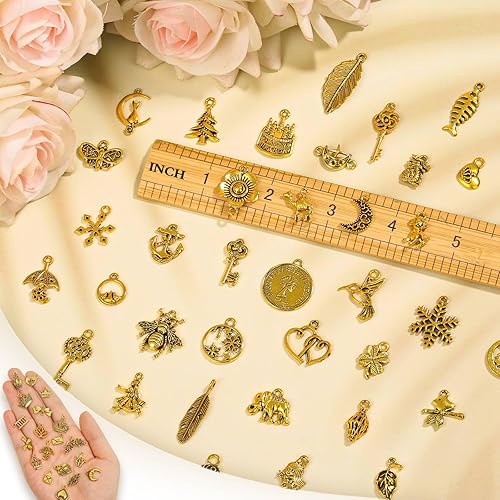 Miniatura 4 de 400 dijes para hacer joyas y hacer pulseras, lotes al por mayor a granel para hacer joyas, diminutos dijes de metal tibetano mixtos antioro, dijes