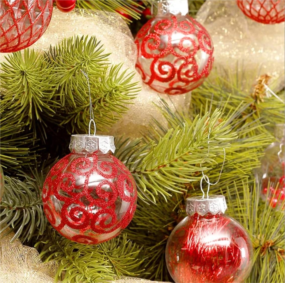 Bolas Arbol de Navidad Juego De 30 Uds Adornos Árbol Navidad, Decoración Bolas Plástico Transparente Inastillables para Fiesta Navideña Decoración de Temporada(Pink)