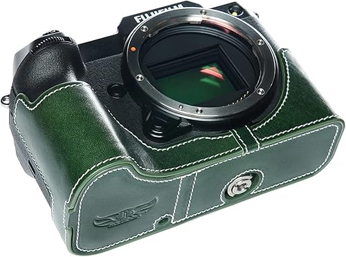 Miniatura 2 de Hecho a mano de cuero auténtico medio cámara caso bolsa cubierta para FUJIFILM GFX 100S color verde