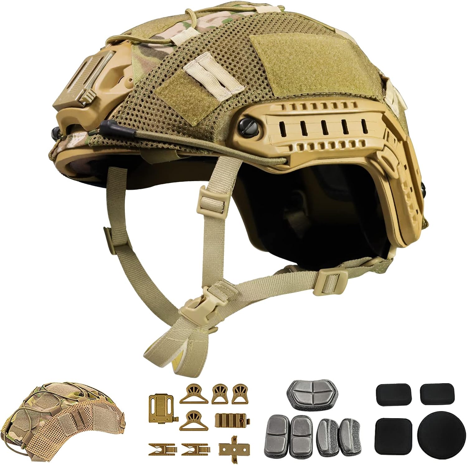 TacSnake Tactical Airsoft Paintball Fast Helmet with Helmet Cover, PJ Type Tactical Multifunctional Protective NVG Mount for Multicam Military Sports Hunting Shooting : Sports & Outdoors